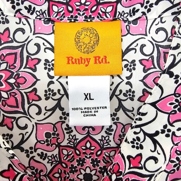 Ruby Red Oh  Happy Day Azalmul Pink/White/Black Tile Mix Shortsleeve Top - Picture 4 of 14